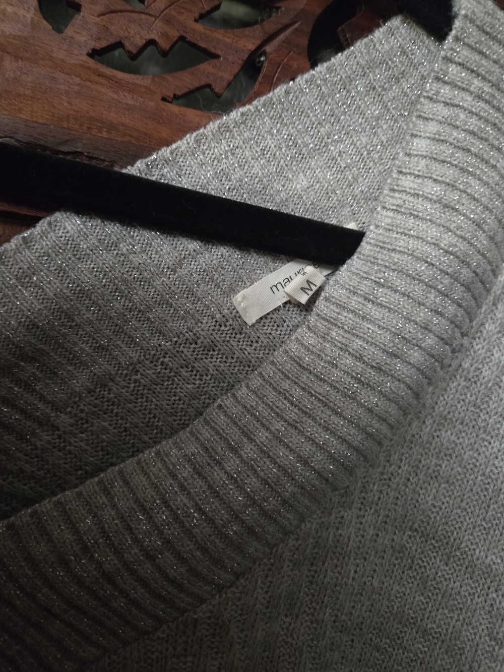 Maurices Light Gray Ribbed V-Neck Knotted Back Sweater - Picture 2 of 7